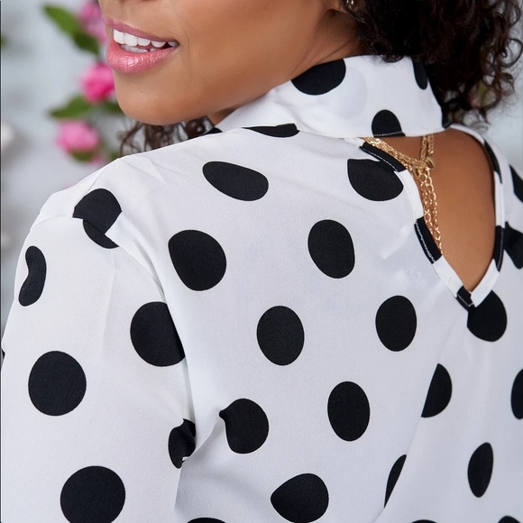 White and Black Polka Dot Button Top - Picture 5 of 7